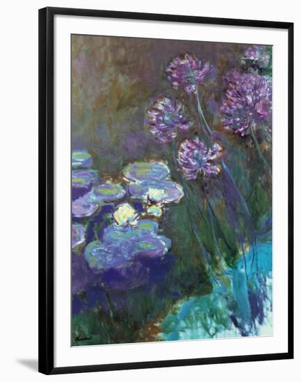 Water Lilies and Agapanthus-Claude Monet-Framed Art Print