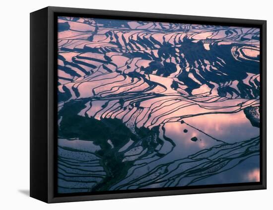 Water-logged Rice Terraces at Sunset, Yunnan Province, China-Keren Su-Framed Stretched Canvas