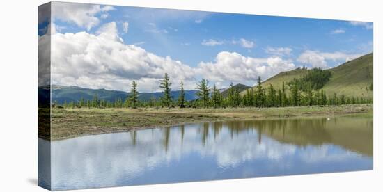 Water pond and fir trees in White Lake National Park, Tariat district, North Hangay province, Mongo-Francesco Vaninetti-Stretched Canvas