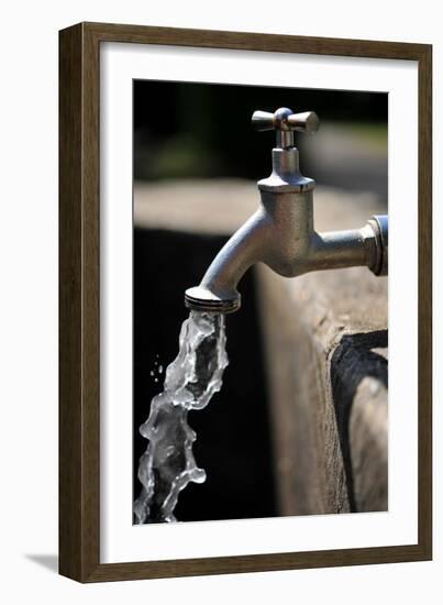 Water Running Out of a Water Tap-Frank May-Framed Photo