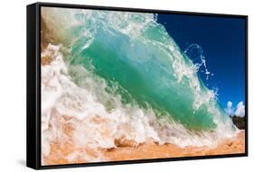 Water shot of a tubing shore break wave crashing onto a Hawaiian beach-Mark A Johnson-Framed Stretched Canvas