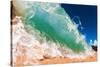 Water shot of a tubing shore break wave crashing onto a Hawaiian beach-Mark A Johnson-Stretched Canvas