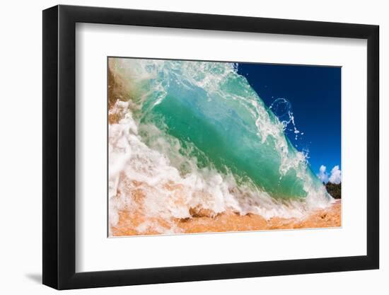 Water shot of a tubing shore break wave crashing onto a Hawaiian beach-Mark A Johnson-Framed Photographic Print