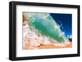 Water shot of a tubing shore break wave crashing onto a Hawaiian beach-Mark A Johnson-Framed Photographic Print