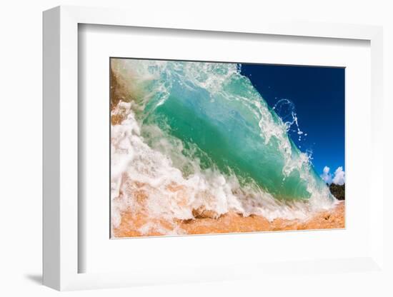 Water shot of a tubing shore break wave crashing onto a Hawaiian beach-Mark A Johnson-Framed Photographic Print