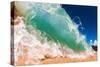 Water shot of a tubing shore break wave crashing onto a Hawaiian beach-Mark A Johnson-Stretched Canvas