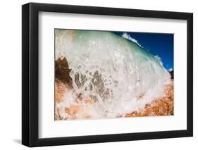 Water shot of a tubing shore break wave crashing onto a Hawaiian beach-Mark A Johnson-Framed Photographic Print