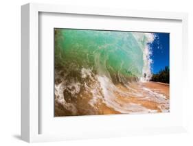 Water shot of a tubing shore break wave crashing onto a Hawaiian beach-Mark A Johnson-Framed Photographic Print