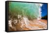 Water shot of a tubing shore break wave crashing onto a Hawaiian beach-Mark A Johnson-Framed Stretched Canvas