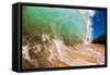 Water shot of a tubing shore break wave crashing onto a Hawaiian beach-Mark A Johnson-Framed Stretched Canvas