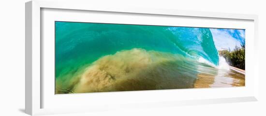 Water shot of a tubing shore break wave crashing onto a Hawaiian beach-Mark A Johnson-Framed Photographic Print