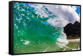 Water shot of a tubing wave off a Hawaiian beach-Mark A Johnson-Framed Stretched Canvas