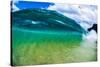 Water shot of a tubing wave off a Hawaiian beach-Mark A Johnson-Stretched Canvas