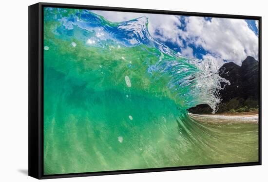 Water shot of a tubing wave off a Hawaiian beach-Mark A Johnson-Framed Stretched Canvas