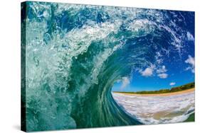 Water shot of a tubing wave off a Hawaiian beach-Mark A Johnson-Stretched Canvas