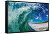 Water shot of a tubing wave off a Hawaiian beach-Mark A Johnson-Framed Stretched Canvas