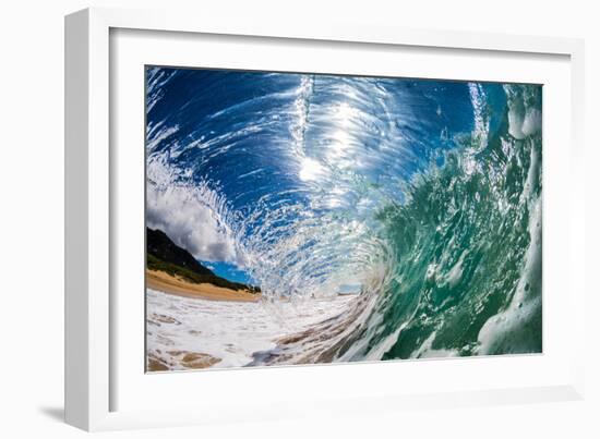 Water shot of a tubing wave off a Hawaiian beach-Mark A Johnson-Framed Photographic Print