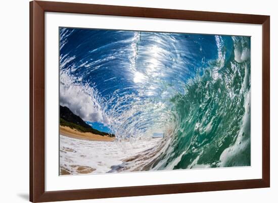 Water shot of a tubing wave off a Hawaiian beach-Mark A Johnson-Framed Photographic Print