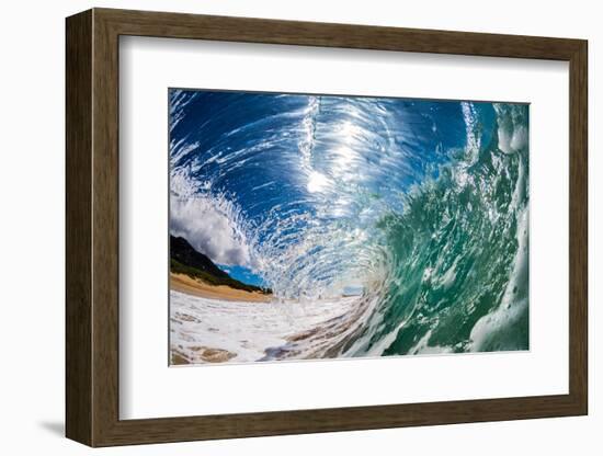 Water shot of a tubing wave off a Hawaiian beach-Mark A Johnson-Framed Photographic Print