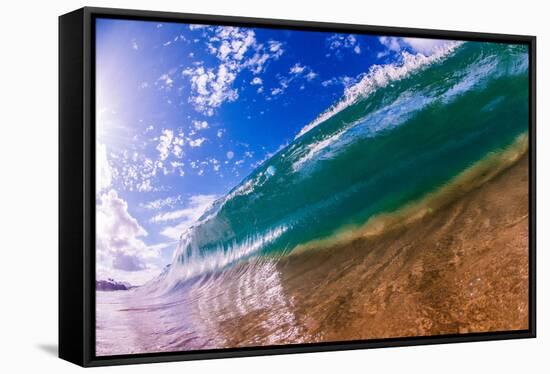 Water shot of a tubing wave off a Hawaiian beach-Mark A Johnson-Framed Stretched Canvas