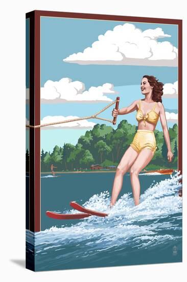 Water Skier and Lake-Lantern Press-Stretched Canvas