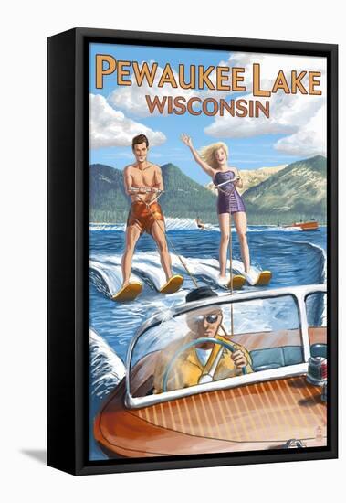 Water Skiers - Pewaukee Lake, Wisconsin-Lantern Press-Framed Stretched Canvas