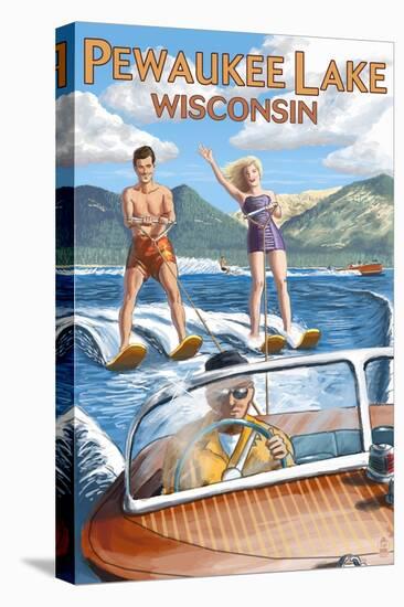 Water Skiers - Pewaukee Lake, Wisconsin-Lantern Press-Stretched Canvas