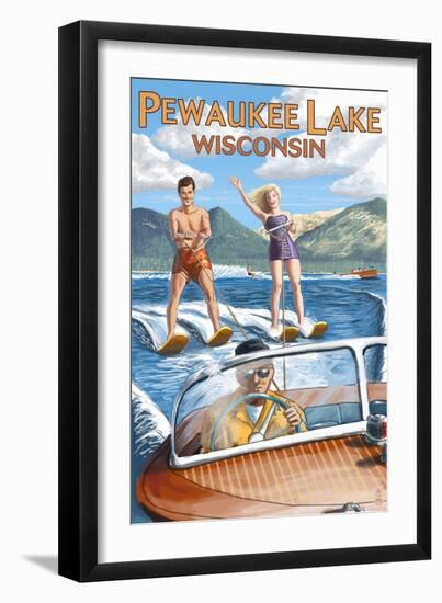 Water Skiers - Pewaukee Lake, Wisconsin-Lantern Press-Framed Art Print