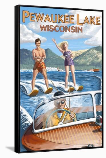 Water Skiers - Pewaukee Lake, Wisconsin-Lantern Press-Framed Stretched Canvas