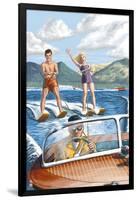 Water Skiing and Wooden Boat-Lantern Press-Framed Art Print