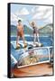Water Skiing and Wooden Boat-Lantern Press-Framed Stretched Canvas