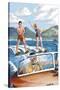 Water Skiing and Wooden Boat-Lantern Press-Stretched Canvas