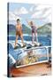 Water Skiing and Wooden Boat-Lantern Press-Stretched Canvas