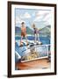 Water Skiing and Wooden Boat-Lantern Press-Framed Art Print