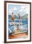 Water Skiing and Wooden Boat-Lantern Press-Framed Art Print