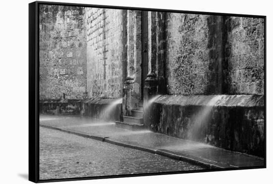 Water spraying from the wall of a cathedral, Catedral San Cristobal de la Habana, Plaza Vieja, H...-Panoramic Images-Framed Stretched Canvas