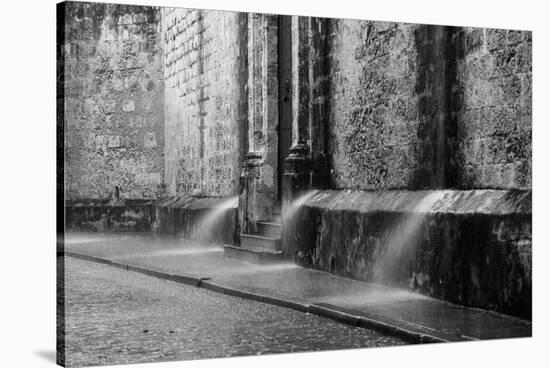 Water spraying from the wall of a cathedral, Catedral San Cristobal de la Habana, Plaza Vieja, H...-Panoramic Images-Stretched Canvas