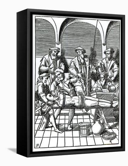Water Torture, After a Woodcut in Praxis Rerum Criminalium by Joos de Damhouder-null-Framed Stretched Canvas