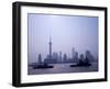 Water Traffic along Huangpu River Passing Oriental TV Tower and Pudong Skyline, Shanghai, China-Paul Souders-Framed Premium Photographic Print