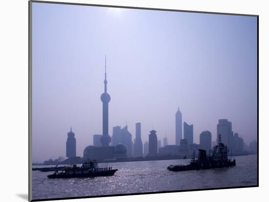 Water Traffic along Huangpu River Passing Oriental TV Tower and Pudong Skyline, Shanghai, China-Paul Souders-Mounted Premium Photographic Print