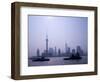 Water Traffic along Huangpu River Passing Oriental TV Tower and Pudong Skyline, Shanghai, China-Paul Souders-Framed Photographic Print