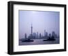 Water Traffic along Huangpu River Passing Oriental TV Tower and Pudong Skyline, Shanghai, China-Paul Souders-Framed Photographic Print