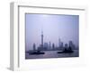 Water Traffic along Huangpu River Passing Oriental TV Tower and Pudong Skyline, Shanghai, China-Paul Souders-Framed Photographic Print