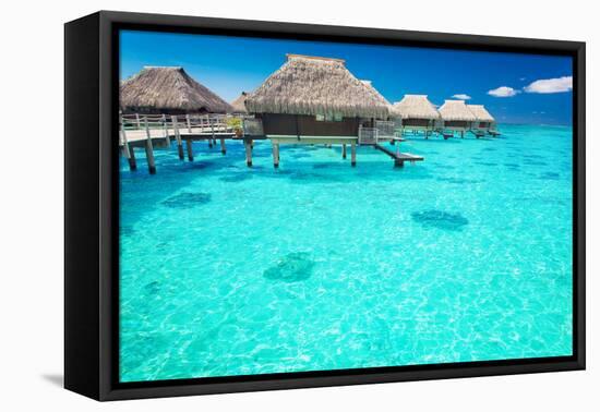 Water Villas in the Ocean with Steps into Turquoise Lagoon-Martin Valigursky-Framed Stretched Canvas