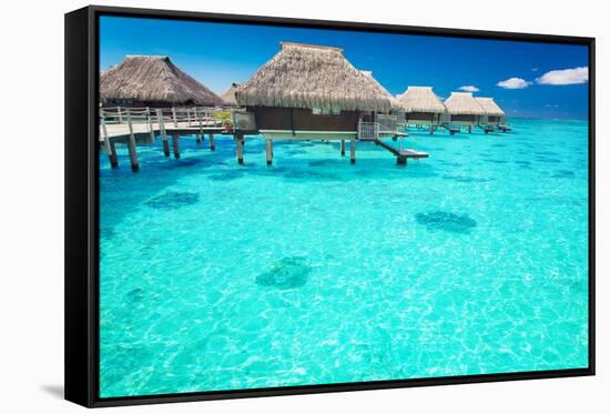 Water Villas in the Ocean with Steps into Turquoise Lagoon-Martin Valigursky-Framed Stretched Canvas