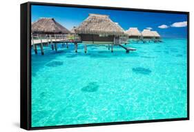 Water Villas in the Ocean with Steps into Turquoise Lagoon-Martin Valigursky-Framed Stretched Canvas