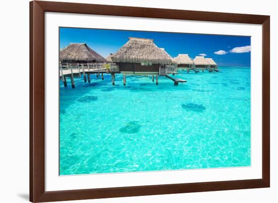 Water Villas in the Ocean with Steps into Turquoise Lagoon-Martin Valigursky-Framed Photographic Print