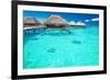 Water Villas in the Ocean with Steps into Turquoise Lagoon-Martin Valigursky-Framed Photographic Print