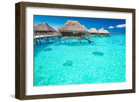 Water Villas in the Ocean with Steps into Turquoise Lagoon-Martin Valigursky-Framed Photographic Print