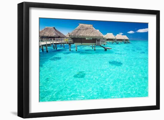 Water Villas in the Ocean with Steps into Turquoise Lagoon-Martin Valigursky-Framed Photographic Print